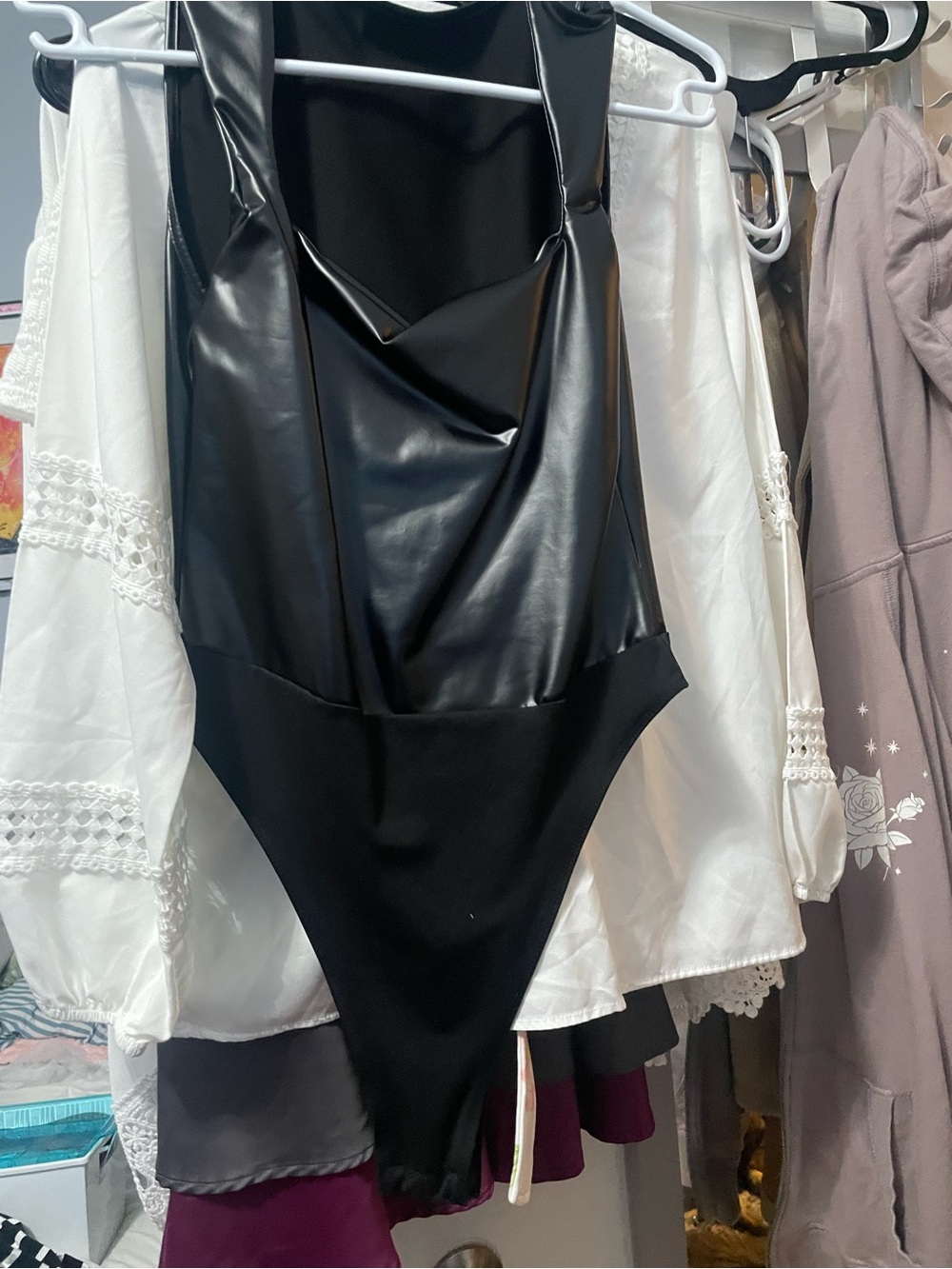 Black Faux Leather  Bodysuit